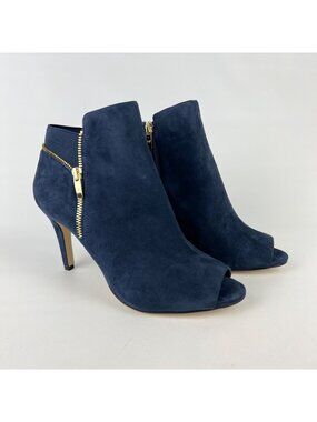 Marc Fisher Womens Serenity Peep Toe Booties Blue Suede Zip Detail size 10W Wide